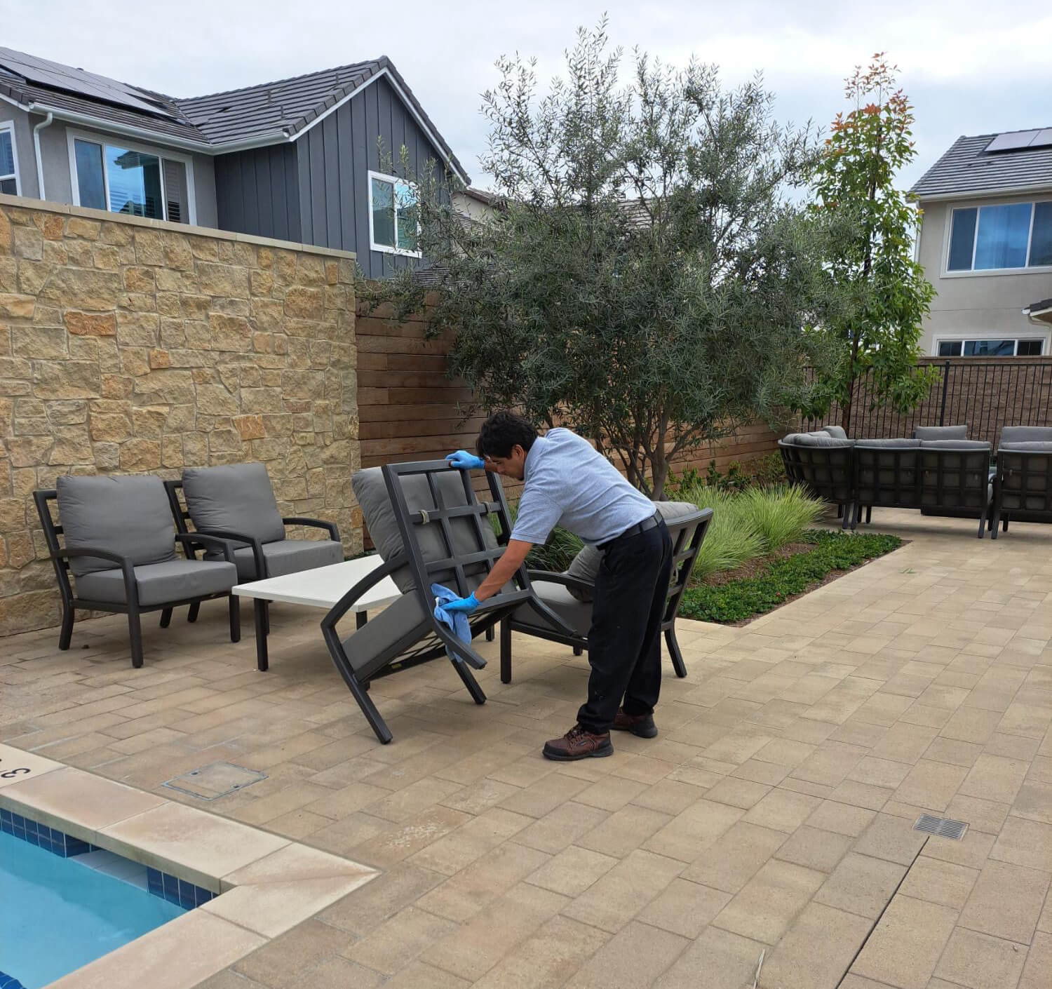 Person providing hoa services by cleaning common area